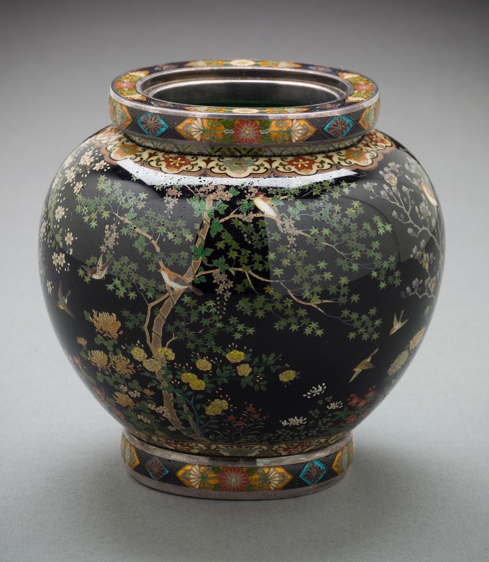 Incense Burner with Design of Birds Flying amid Trees and Flowering Plants by Namikawa Yasuyuki