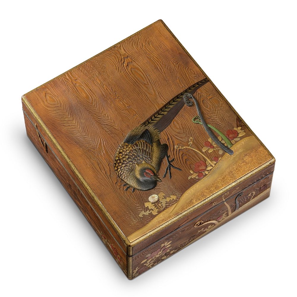 Stationery Box with Pheasant Design by Mochizuki Hanzan