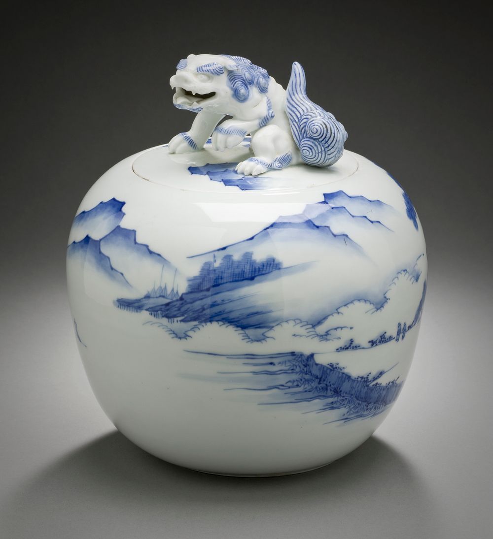Cold-Water Jar for Tea with Landscape; Chinese Lion Knop