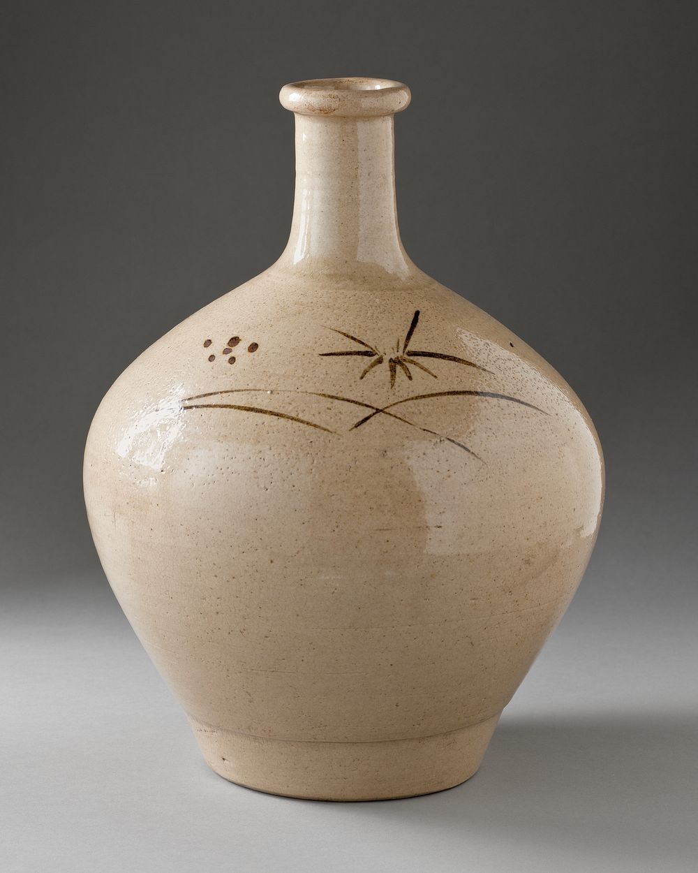 Sake Bottle with Plum, Bamboo, and Pine Motifs
