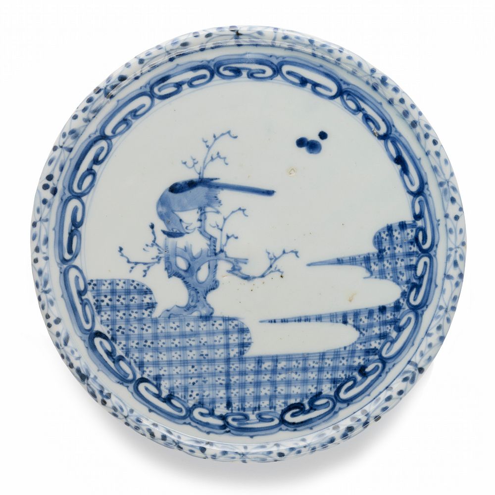 Dish with Design of Hawk on Branch