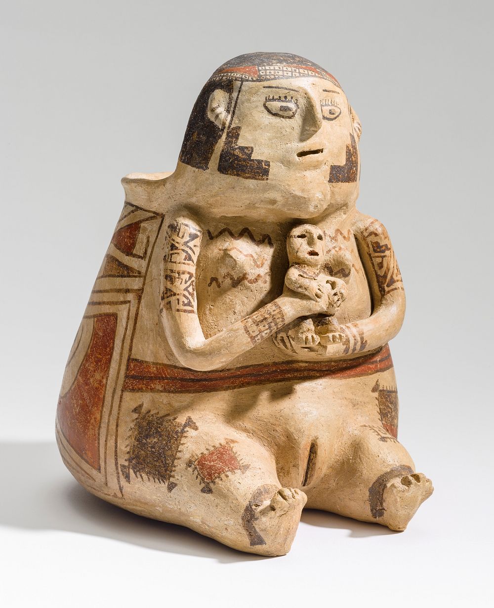 Anthropomorphic Polychrome Effigy Vessel of a Woman with Child