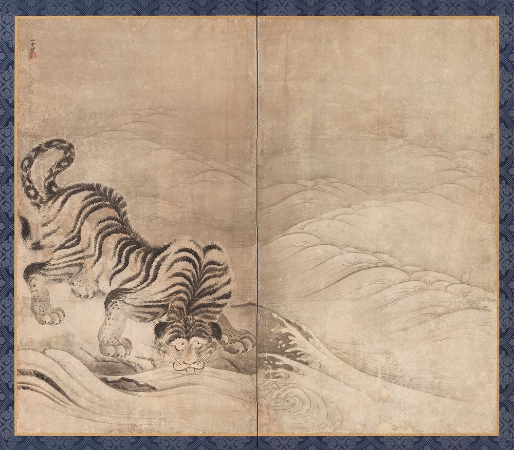Tiger Drinking from a Raging River by Kano Sansetsu