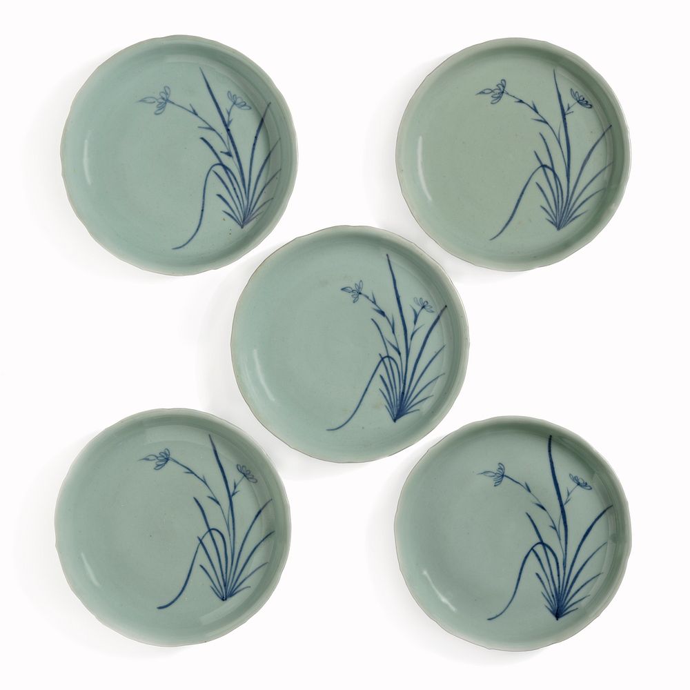 Set of Dishes with Orchid Designs