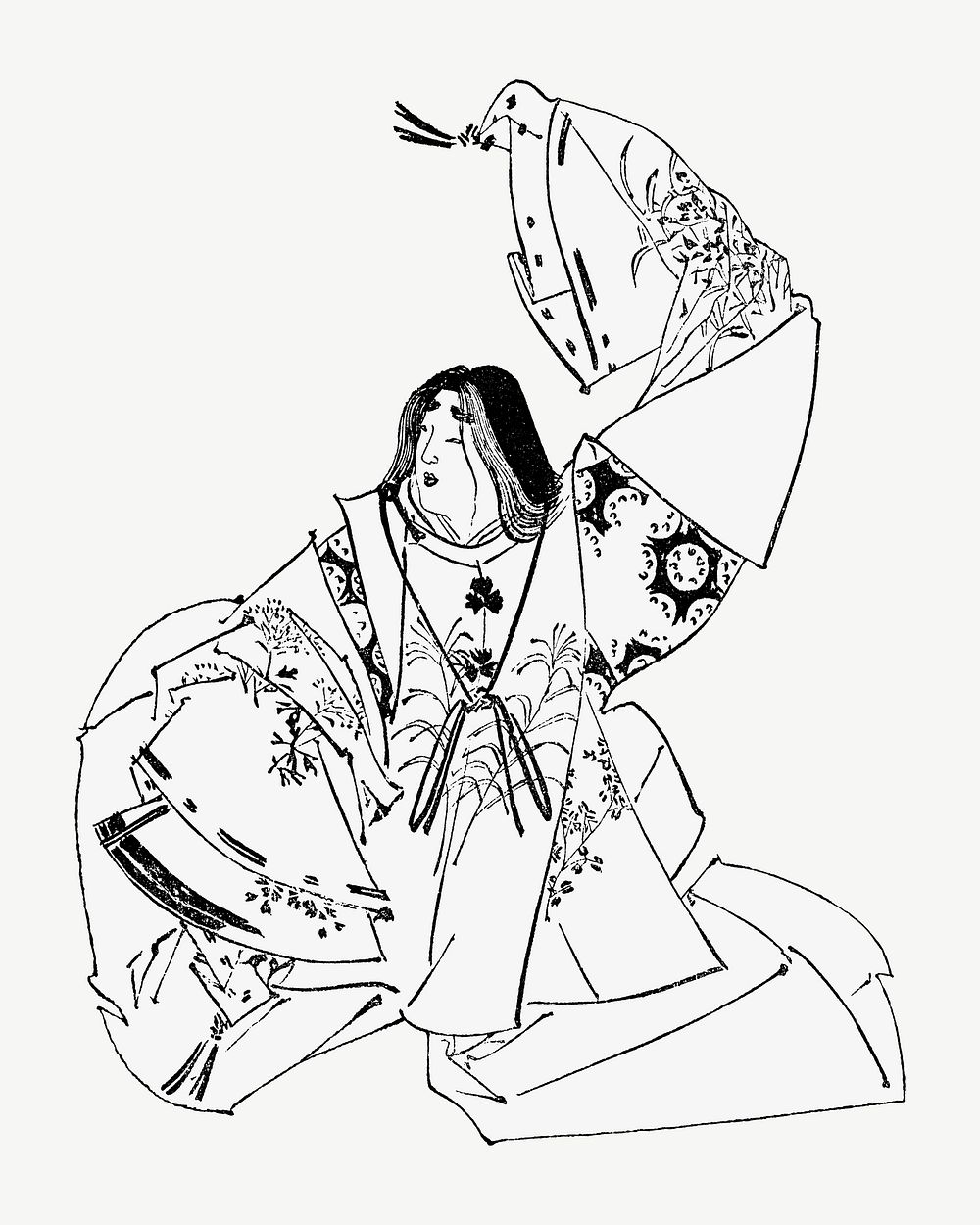 Geisha woman, Japanese illustration psd. Remixed by rawpixel.