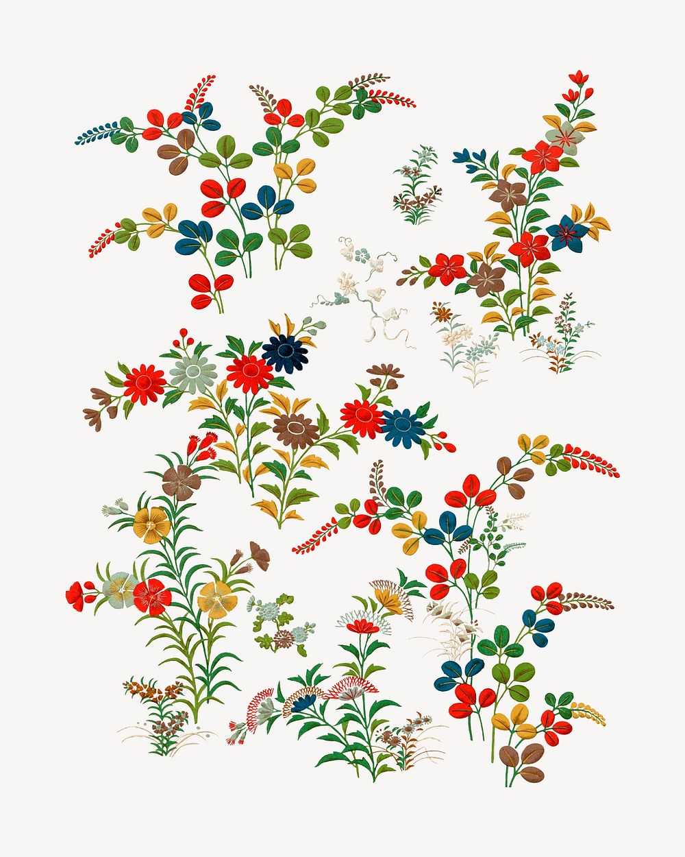 Colorful flower branches, Japanese botanical illustration. Remixed by rawpixel.