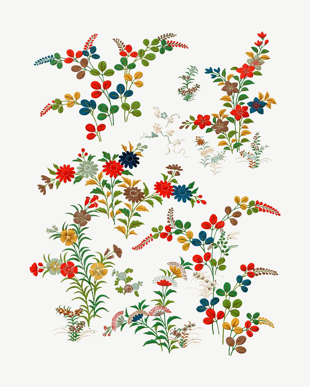 Colorful flower branches, Japanese botanical illustration psd. Remixed by rawpixel.