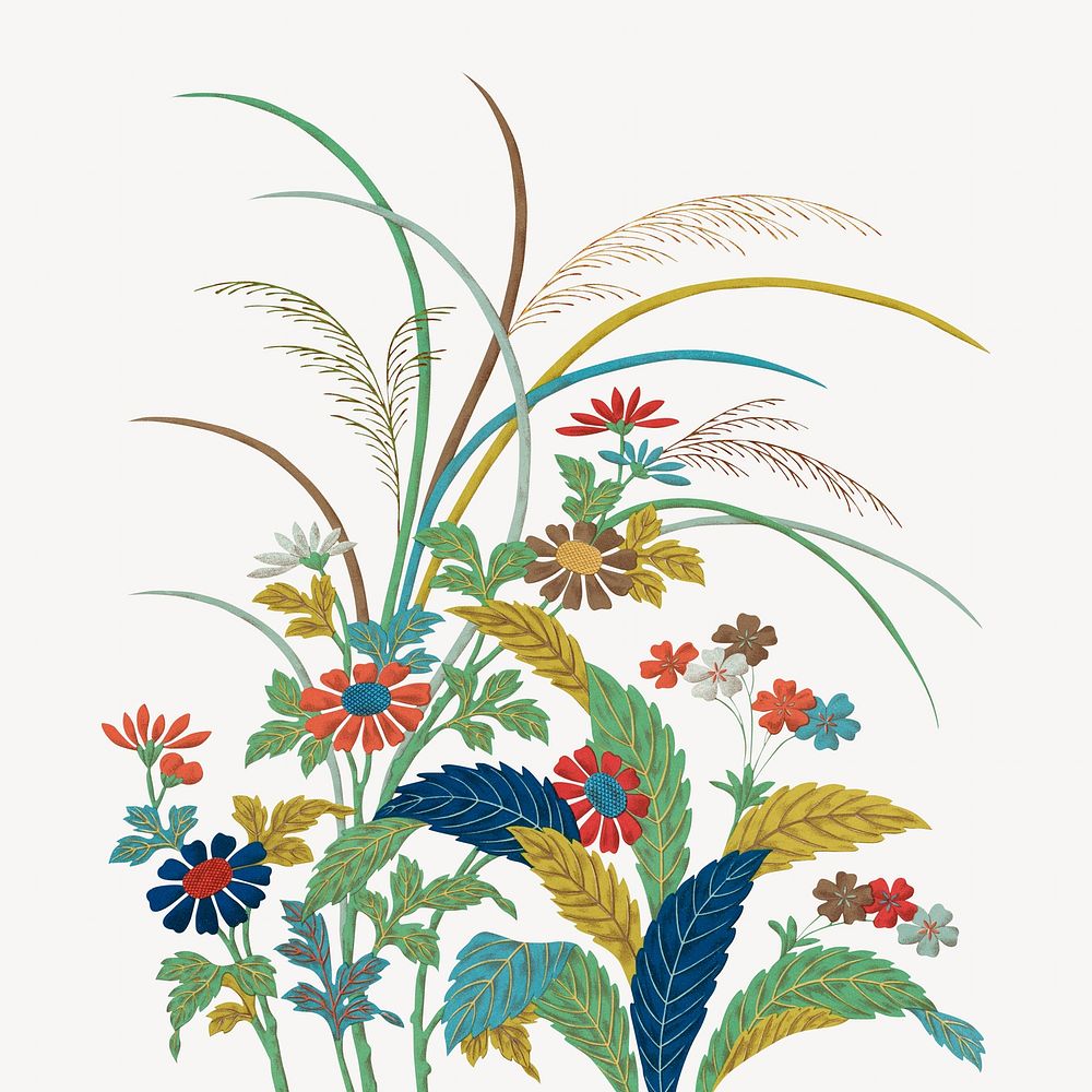 Colorful flower branches, Japanese botanical illustration. Remixed by rawpixel.