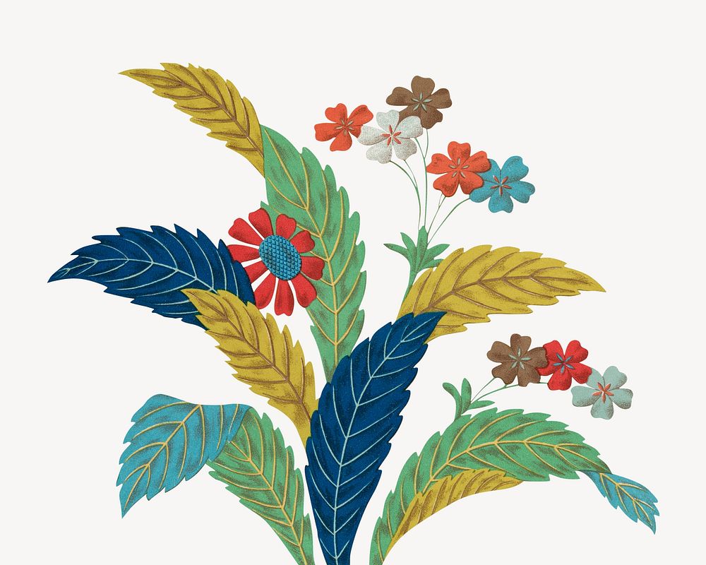 Colorful flower branches, Japanese botanical illustration. Remixed by rawpixel.