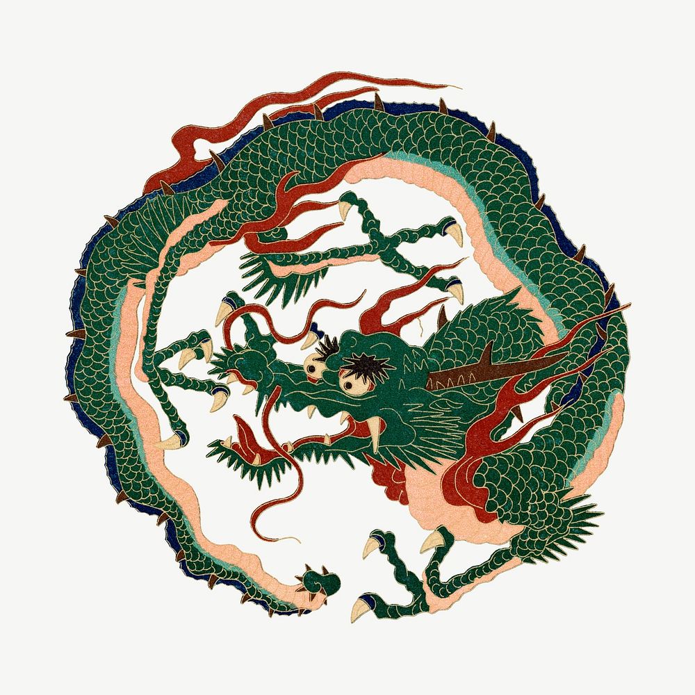 Green Japanese dragon, mythical creature illustration psd. Remixed by rawpixel.