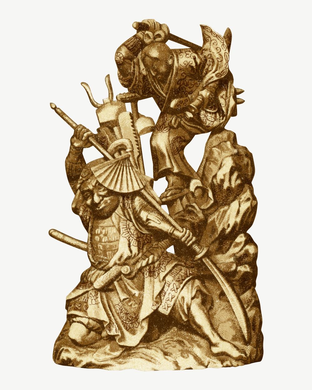 Gold Japanese warriors sculpture, by G.A. Audsley-Japanese psd. Remixed by rawpixel.