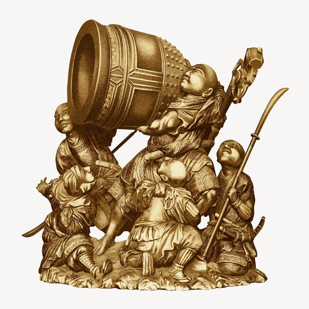 Gold Japanese warriors sculpture, by G.A. Audsley-Japanese. Remixed by rawpixel.