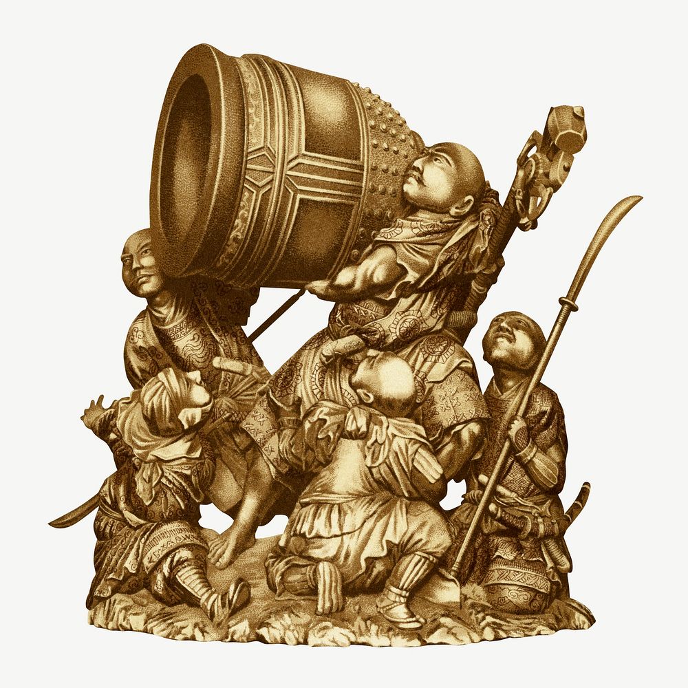 Gold Japanese warriors sculpture, by G.A. Audsley-Japanese psd. Remixed by rawpixel.