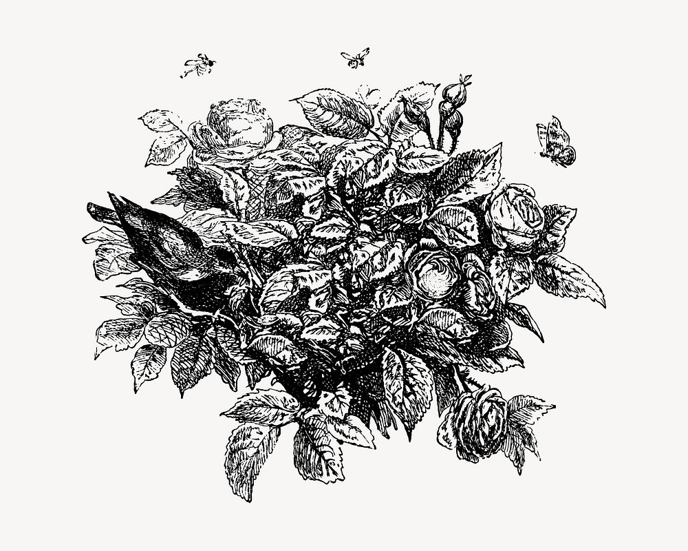 Vintage leaf bush, black and white illustration by François-Frédéric Grobon. Remixed by rawpixel.