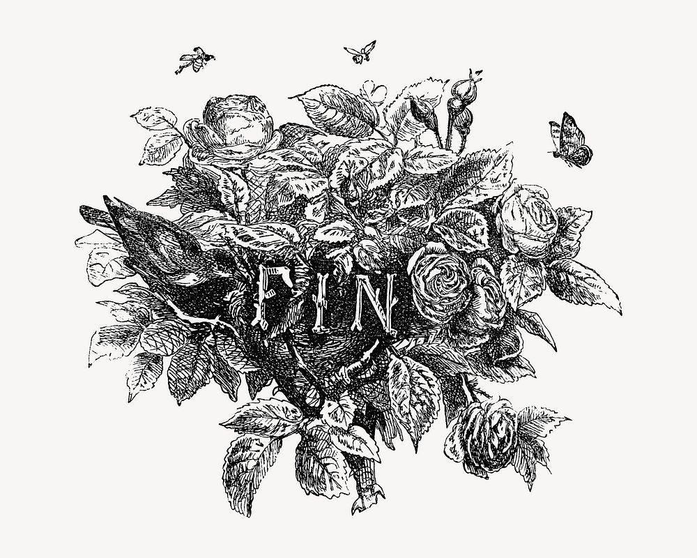 FIN word, vintage rose bush illustration by François-Frédéric Grobon. Remixed by rawpixel.