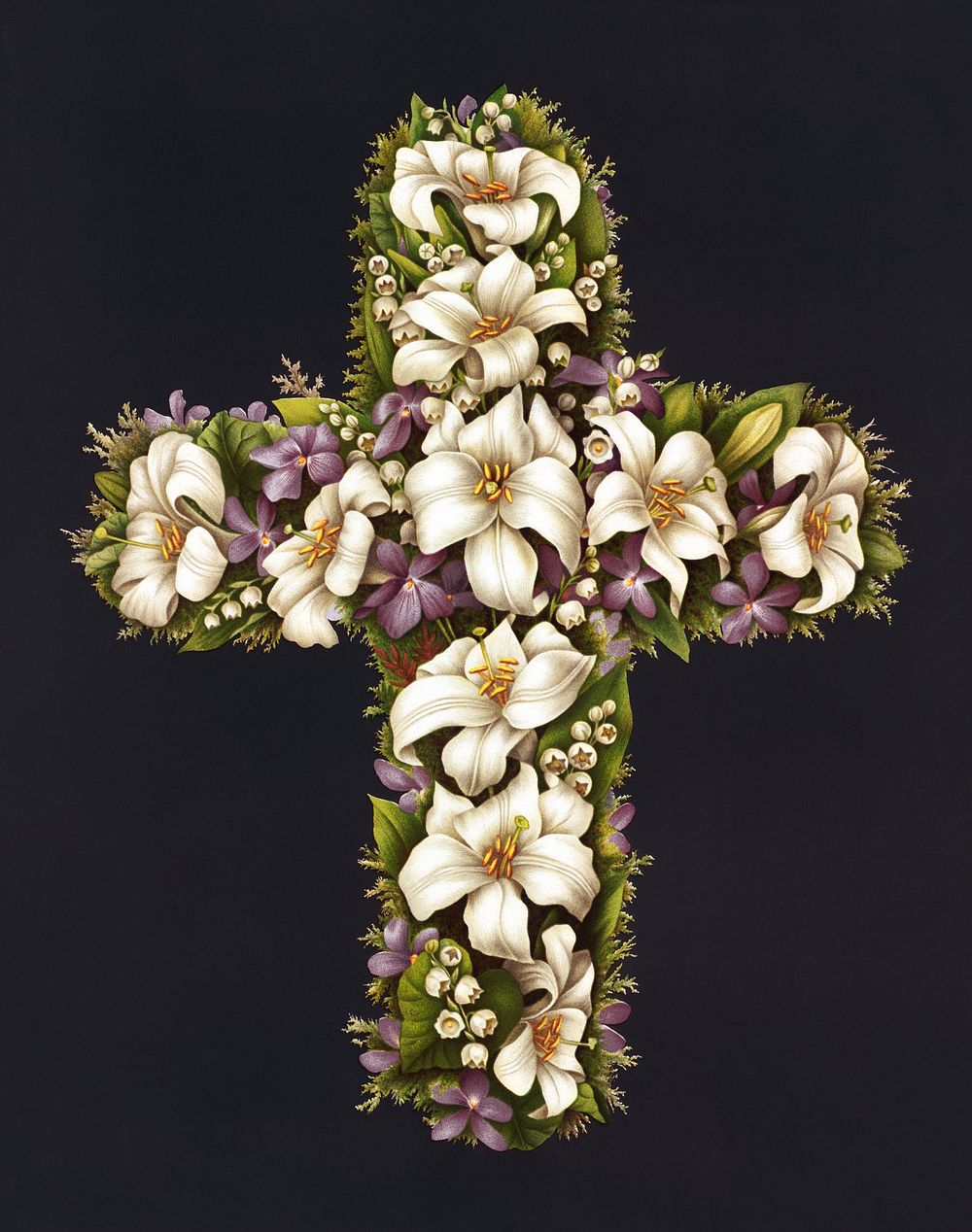 Easter lily cross by Olive E. Whitney (1861&ndash;1897) chromolithograph by Olive E. Whitney.  Original public domain image…