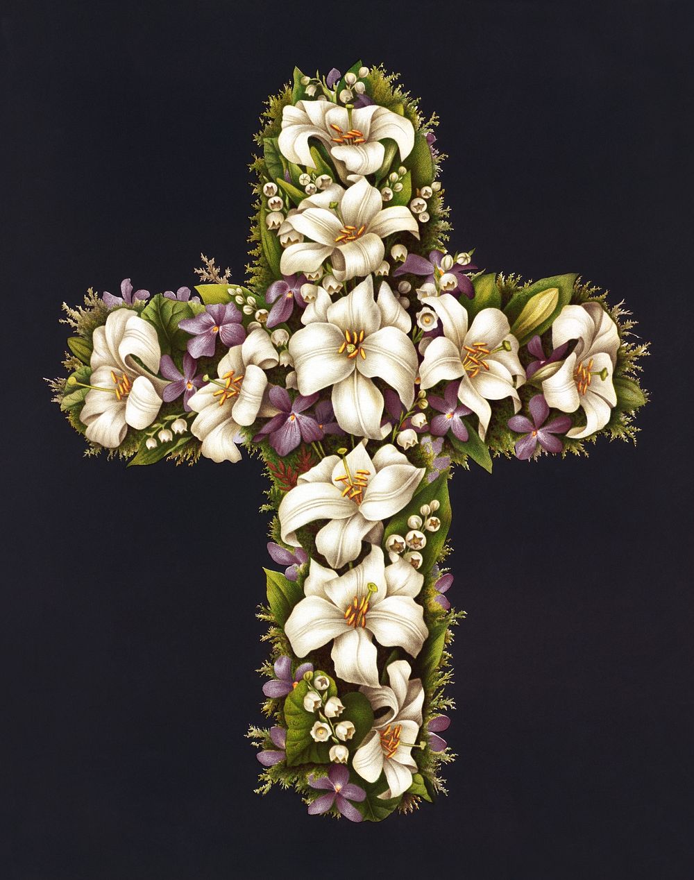 Easter lily cross by Olive E. Whitney (1861–1897) chromolithograph by Olive E. Whitney.  Original public domain image from…