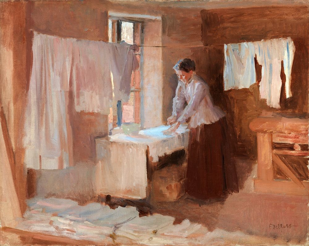 Woman ironing, study for the washerwomen (1888) oil painting art by Albert Edelfelt. Original public domain image from The…