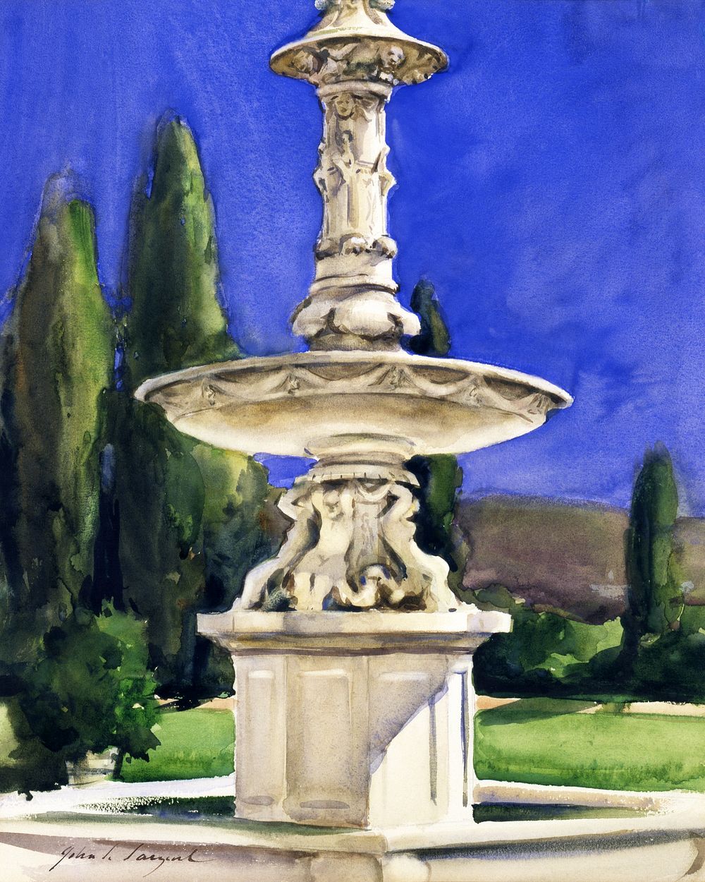 Marble Fountain in Italy (1907) watercolor art by John Singer Sargent. Original public domain image from The Smithsonian…