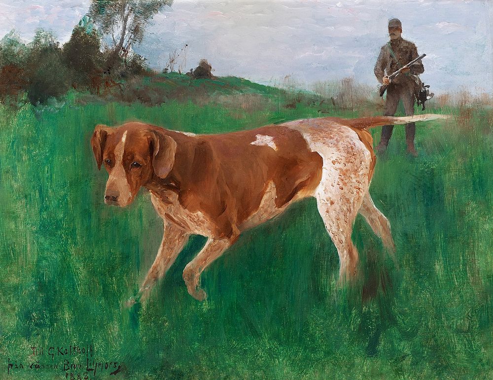 Gustaf Kolthoff hunting (1888) oil painting art by Bruno Liljefors. Original public domain image from Wikimedia Commons.…