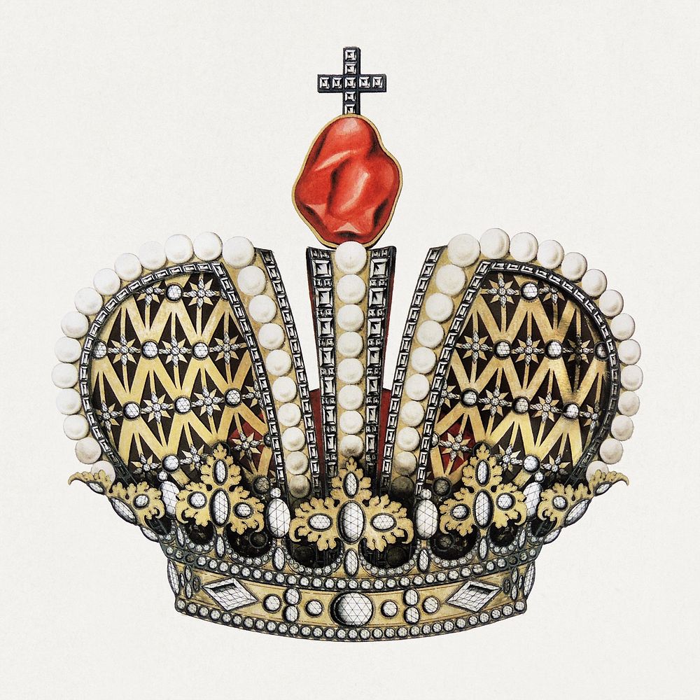 Sketch of demolished Russian crown (1792) painting. Original public domain image from Wikimedia Commons. Digitally enhanced…