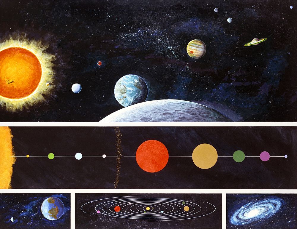 Solar system artwork (2008) chromolithograph art by Rick Guidice. Original public domain image from Wikimedia Commons.…