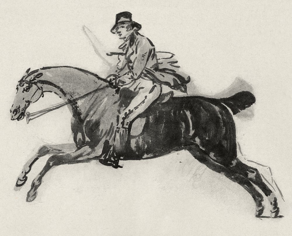 Galloping Rider With Whip Under His Arm (1759&ndash;1817) watercolor art by Julius Caesar Ibbetson. Original public domain…