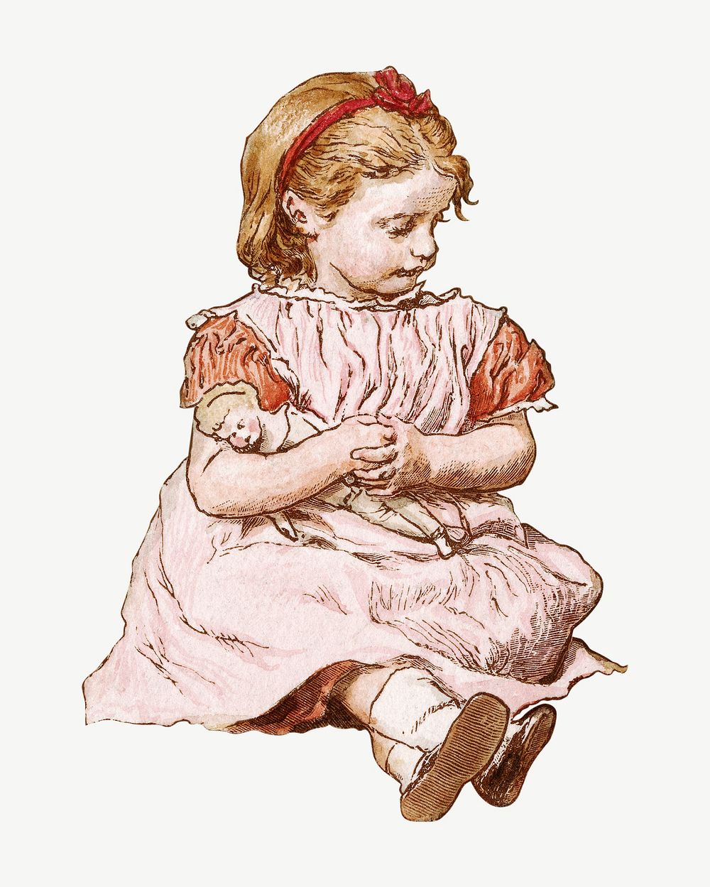 Little girl sitting illustration psd. Remixed by rawpixel.