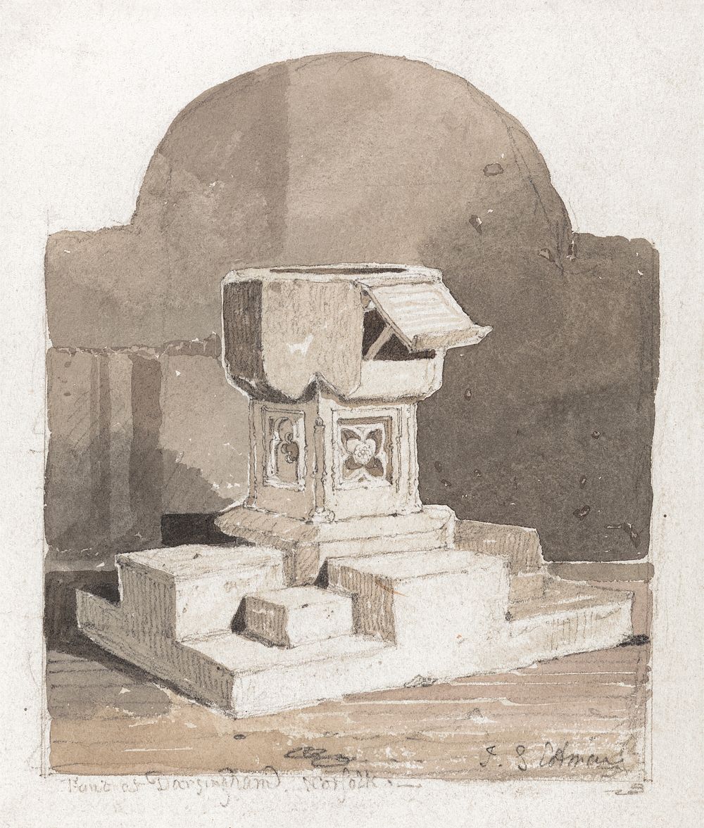 Font at Dersingham Church, Norfolk (1815) watercolor art by John Sell Cotman. Original public domain image from Yale Center…