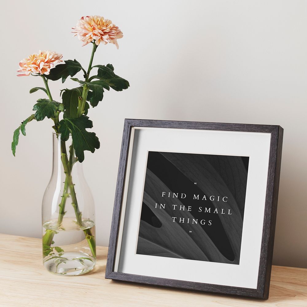 Wooden picture frame mockup psd, spring decoration, home interior design