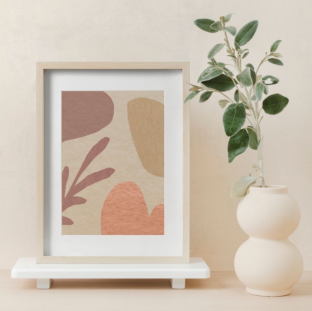 Wall art mockup, psd frame in modern beige interior design