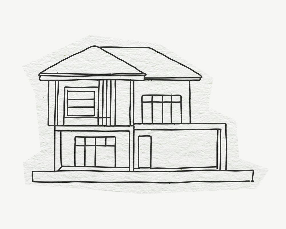 House architecture, line art collage element psd