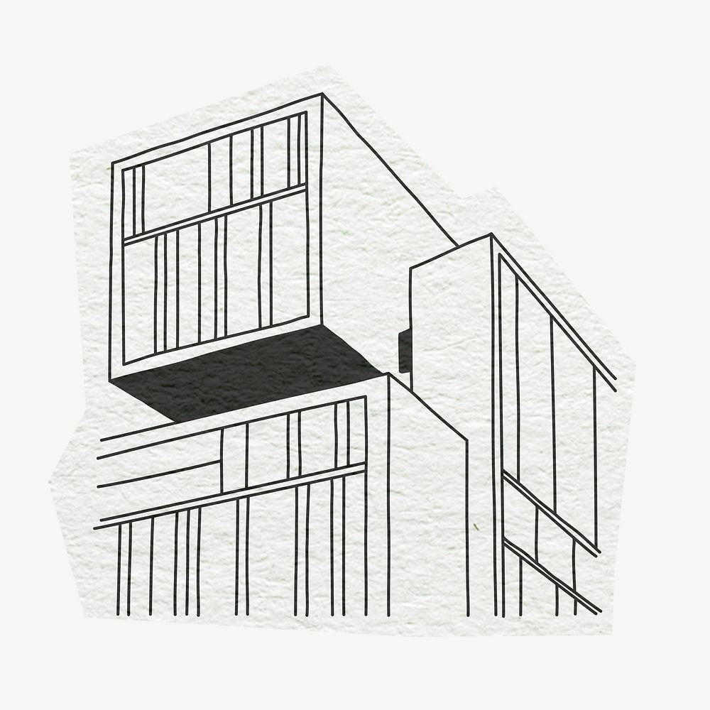 Office building, architecture, line art collage element psd