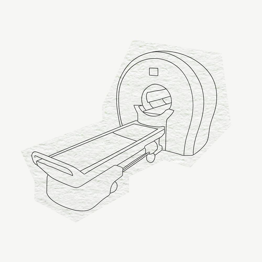 Medical MRI scanner, line art collage element psd