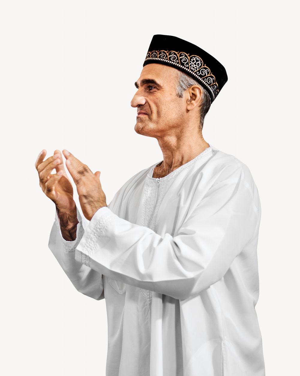 Arabic man in white clapping