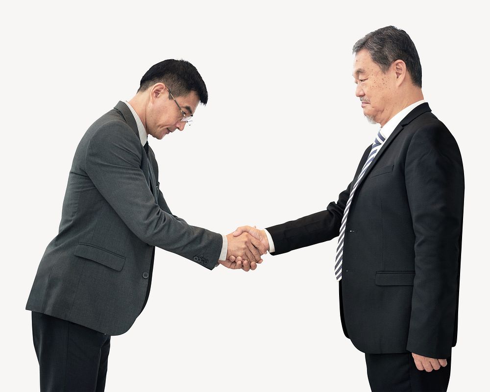 Asian businessman greeting Asian chairman 