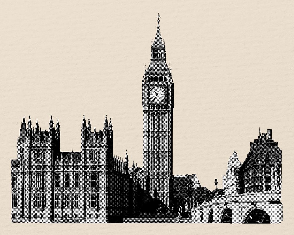 Big Ben black & white collage element psd