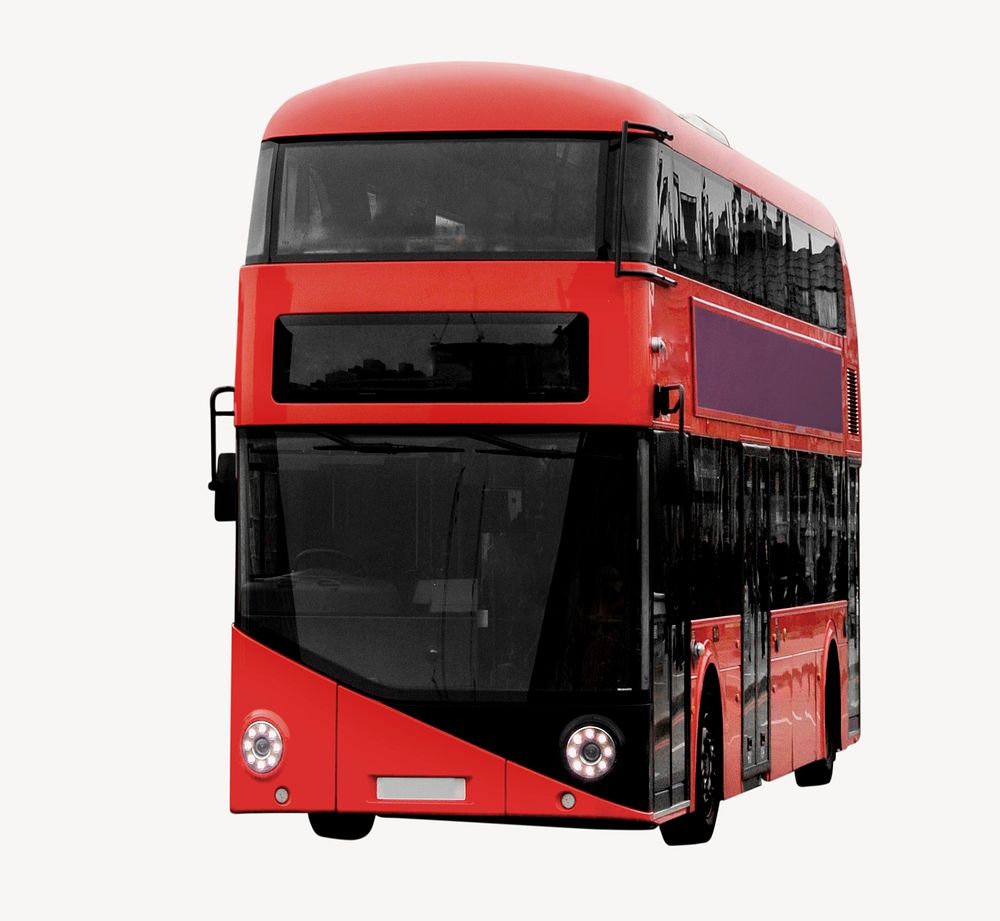 Red double-decker bus collage element psd