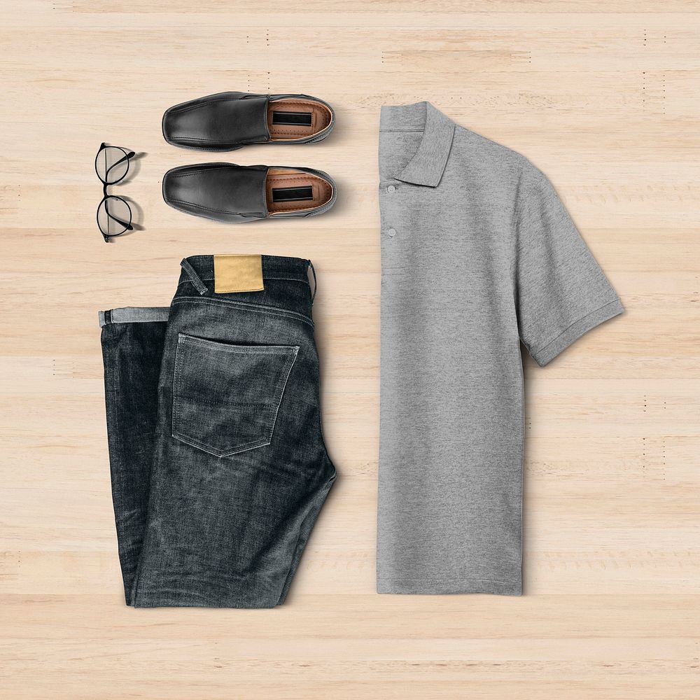Men&rsquo;s casual outfit mockup psd with polo shirt and jeans simple apparel