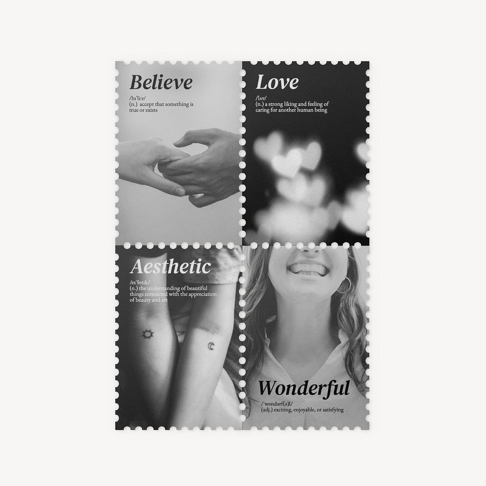 Vintage monotone motivational postage stamps