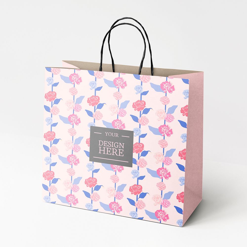 Floral shopping bag mockup psd with colorful roses
