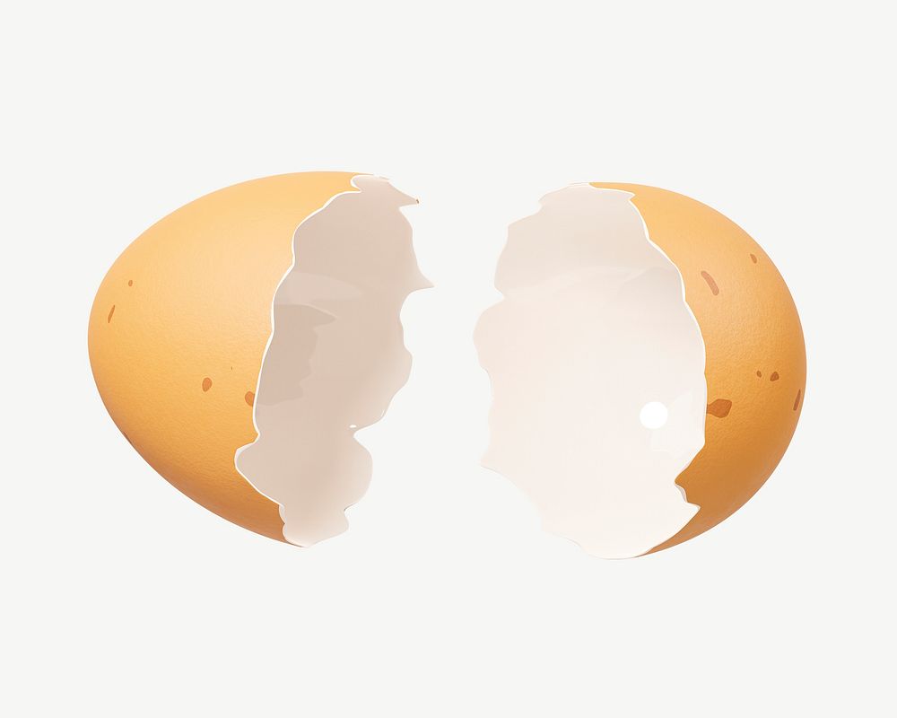 3D cracked egg shell, collage element psd