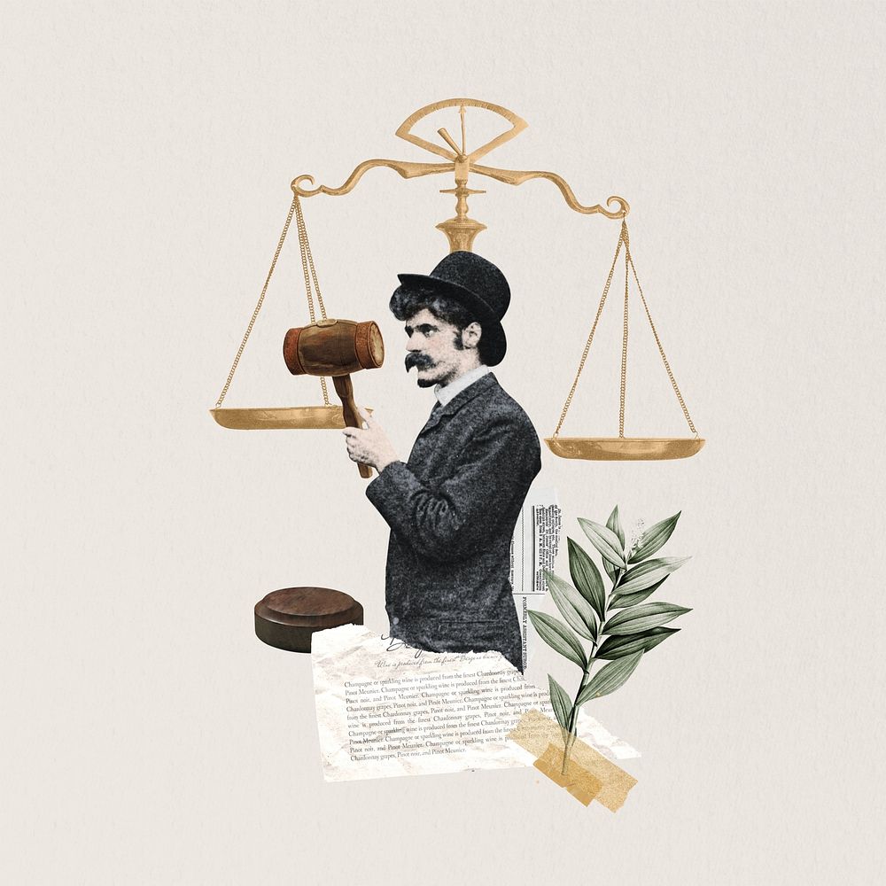 Man holding gavel, justice scale. Remixed by rawpixel.