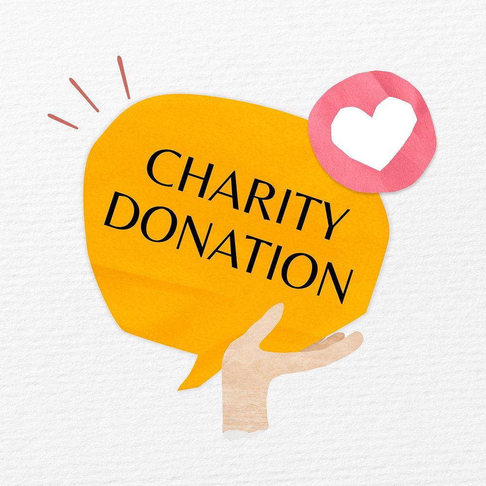 Charity donation word, speech bubble paper craft
