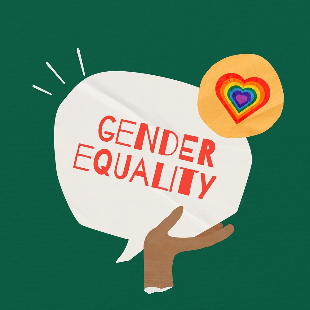 Gender equality word, speech bubble paper craft