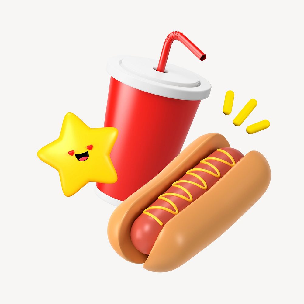 3D hotdog and soda cup, element illustration