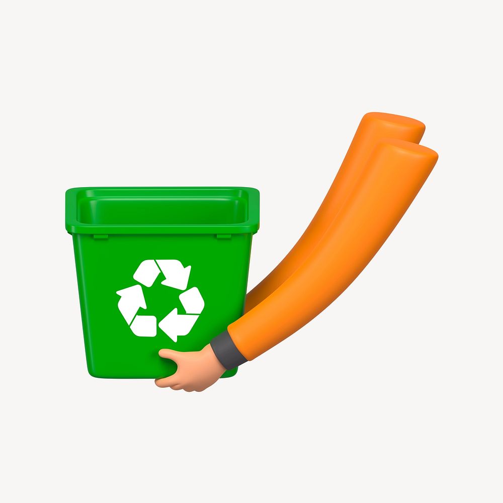 3D hands holding recycling bin, element illustration