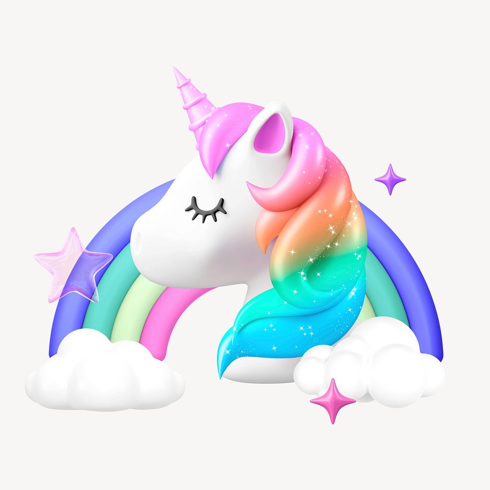 3D unicorn rainbow, element illustration
