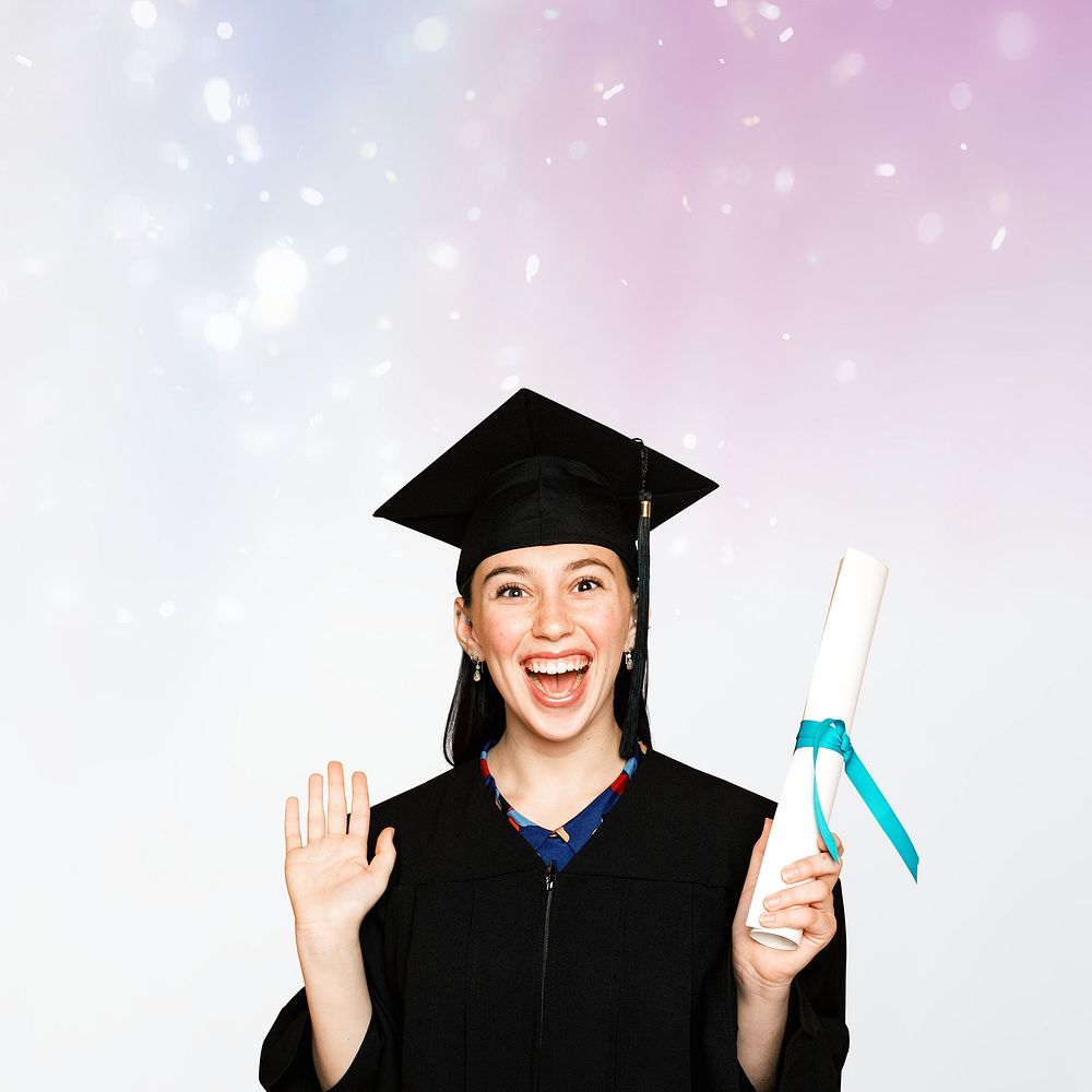 Happy graduate woman background, education image