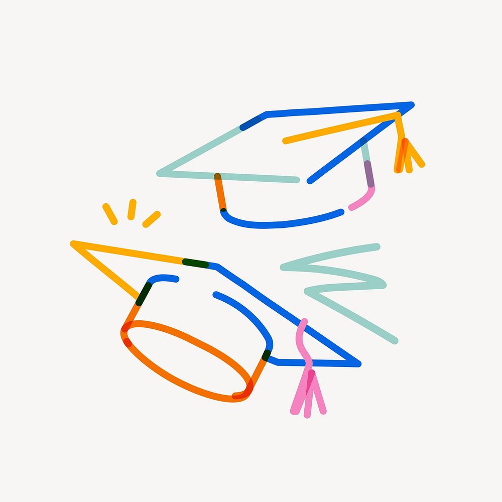 Graduation hats pop doodle line art